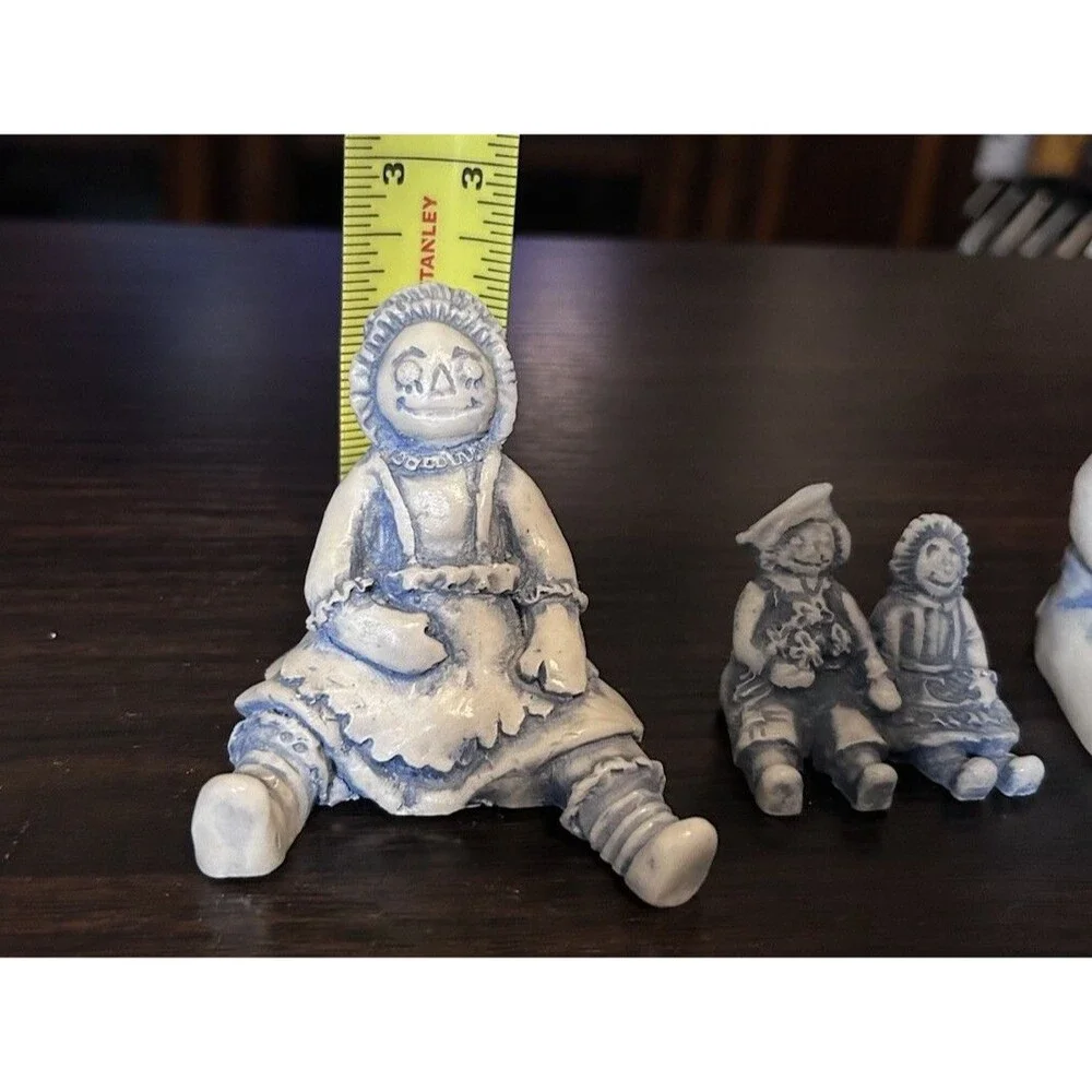 VTG Georgia Blue Marble Raggedy Ann Andy Collectible Figurines Set of 3 Folk Art